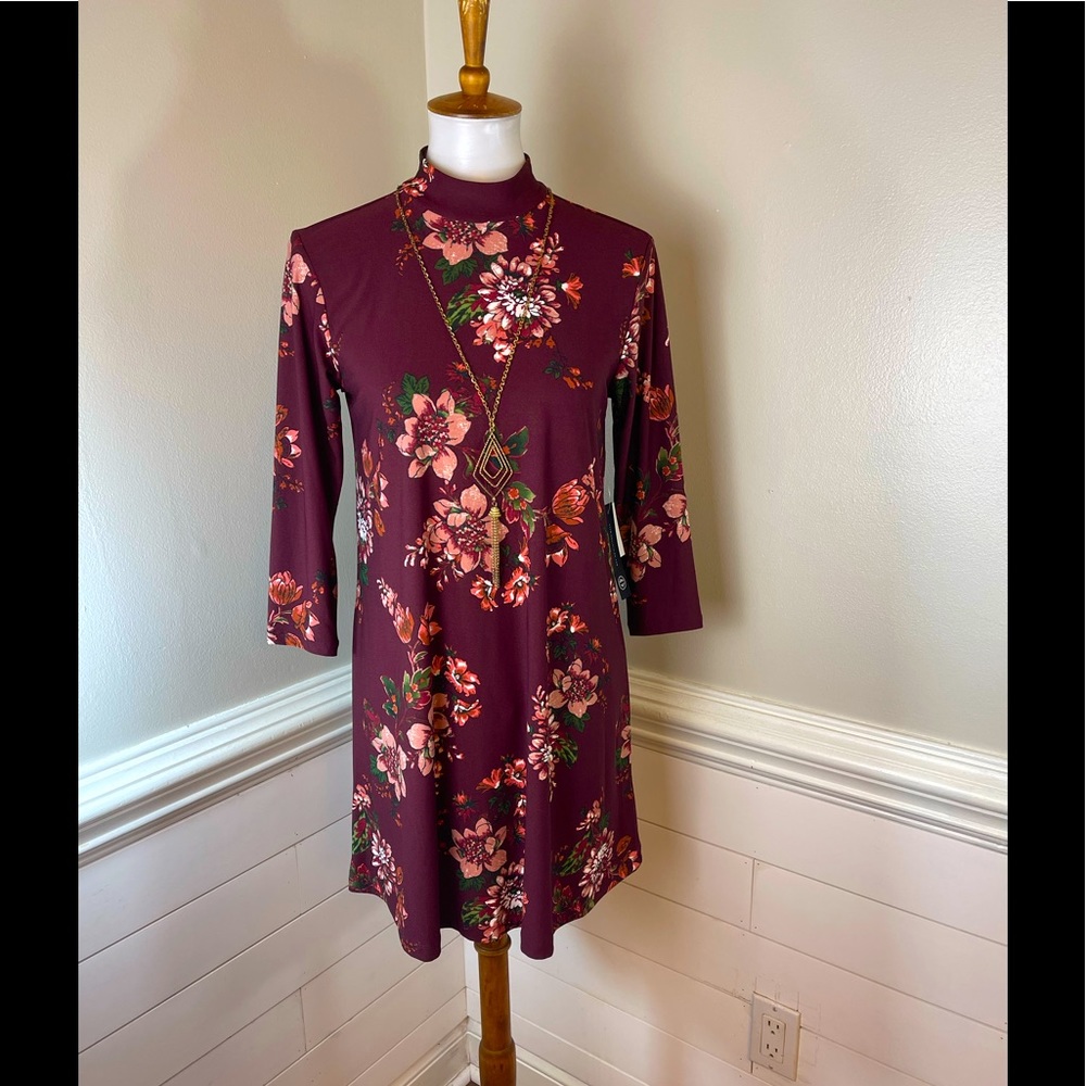 As U Wish Burgundy Floral Dress S (jrs.) FREE SHIP